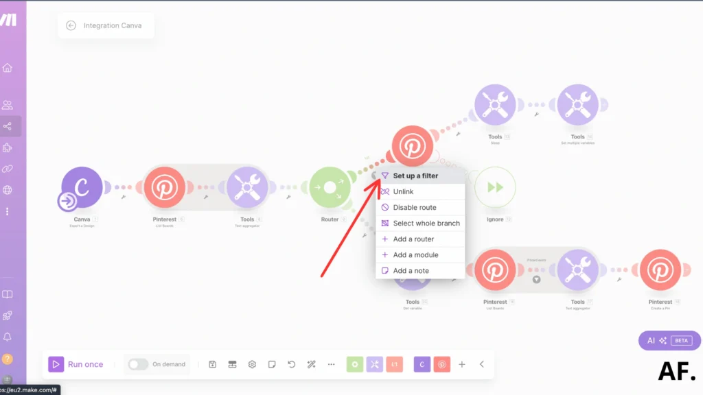 shows where to click to set up a filter 