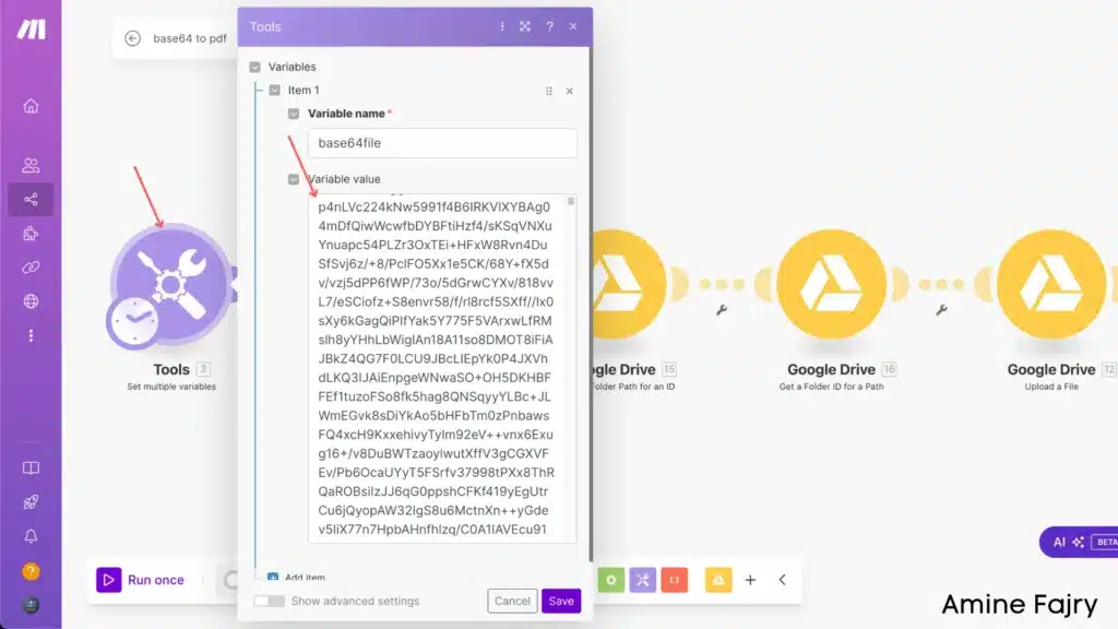 shows first module and values