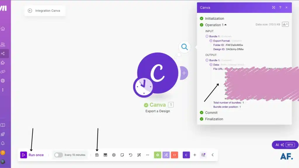 shows reponse of export a design module