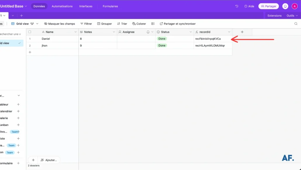 shows data updated automatically on airtable