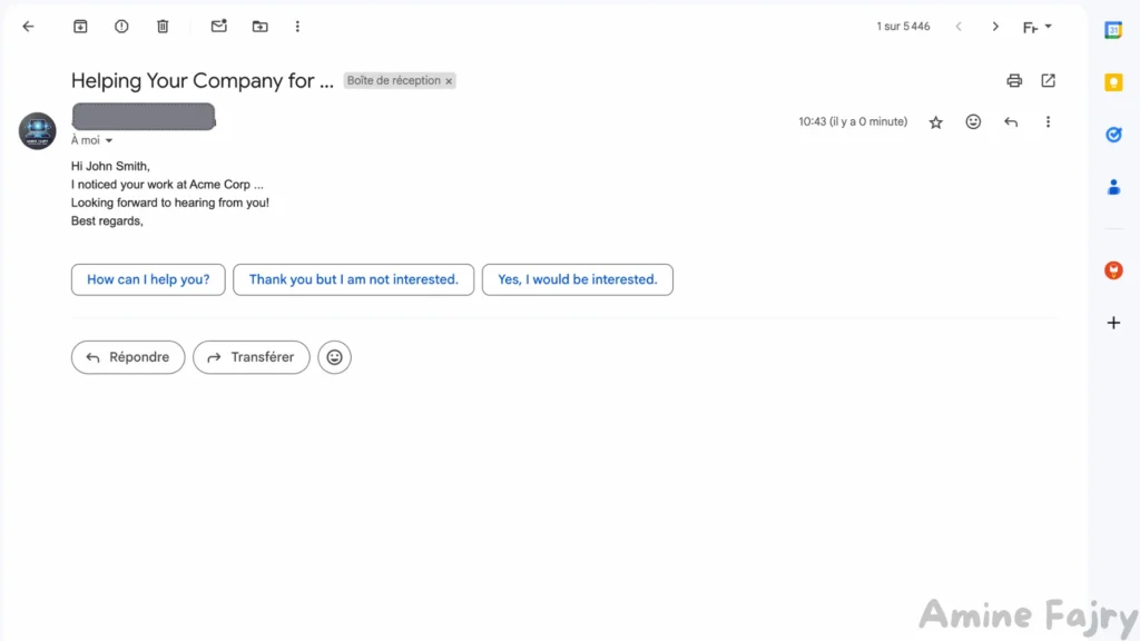 shows the actual email sent