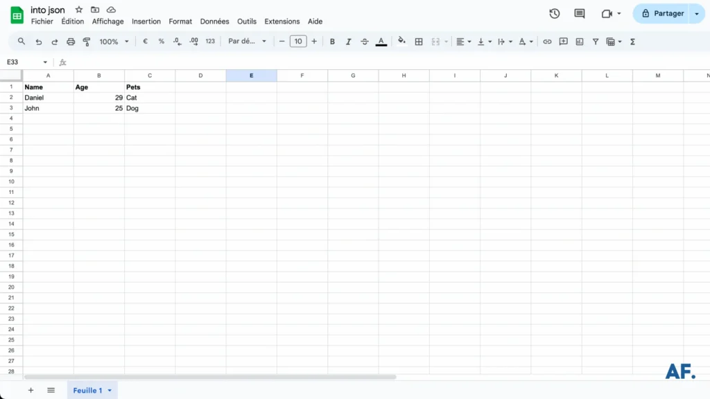 shows spreadsheet with some data inside
