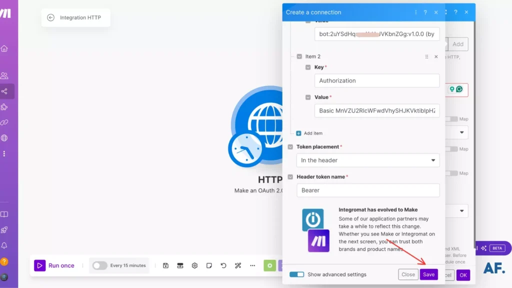 shows the "save" button