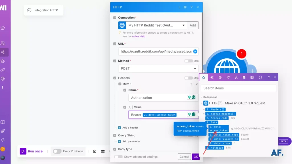 shows whre to click to add an access token