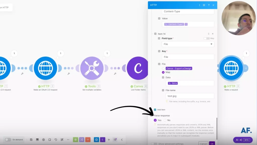 shows to click yes to parse response