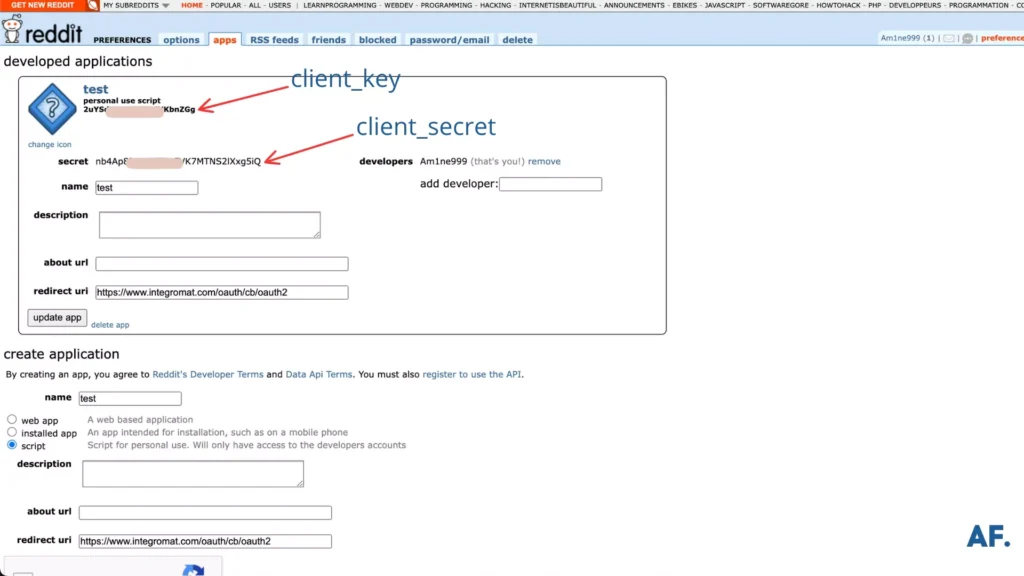 shows where is "client_key" and "client_secret"