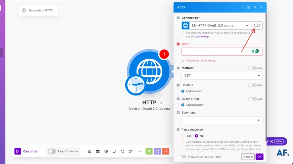 shows the "add" button
