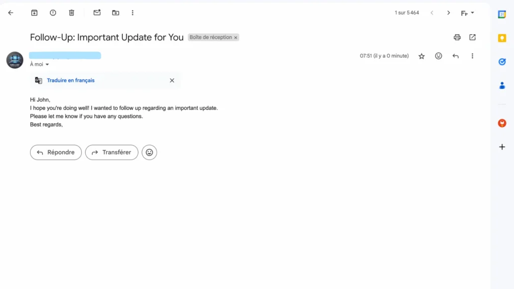 screenshot of email