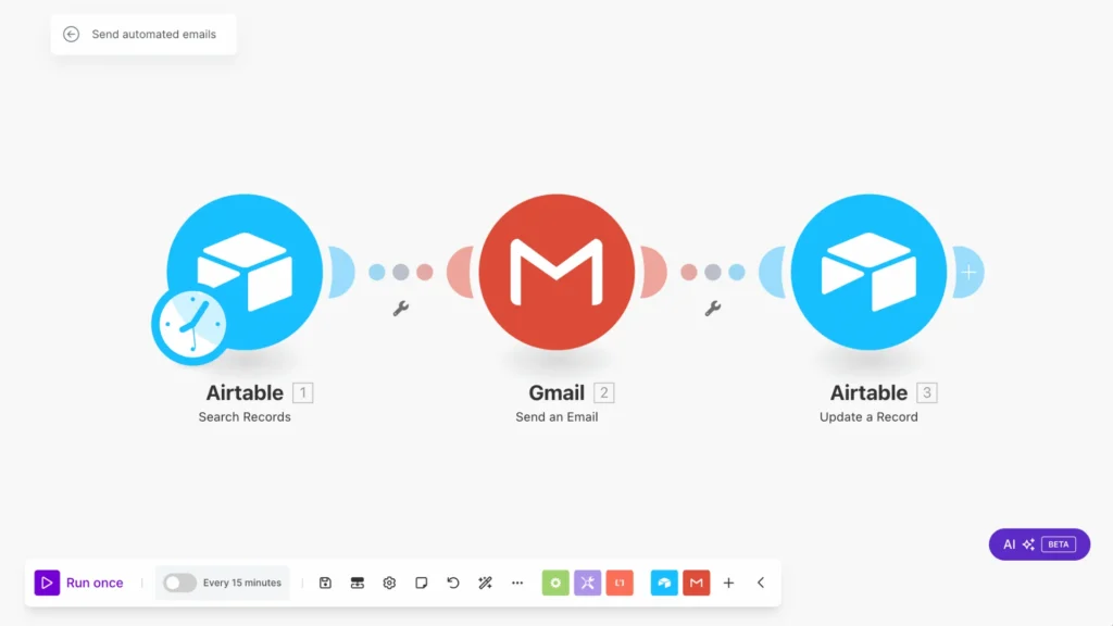 final look of the send automated email scenario