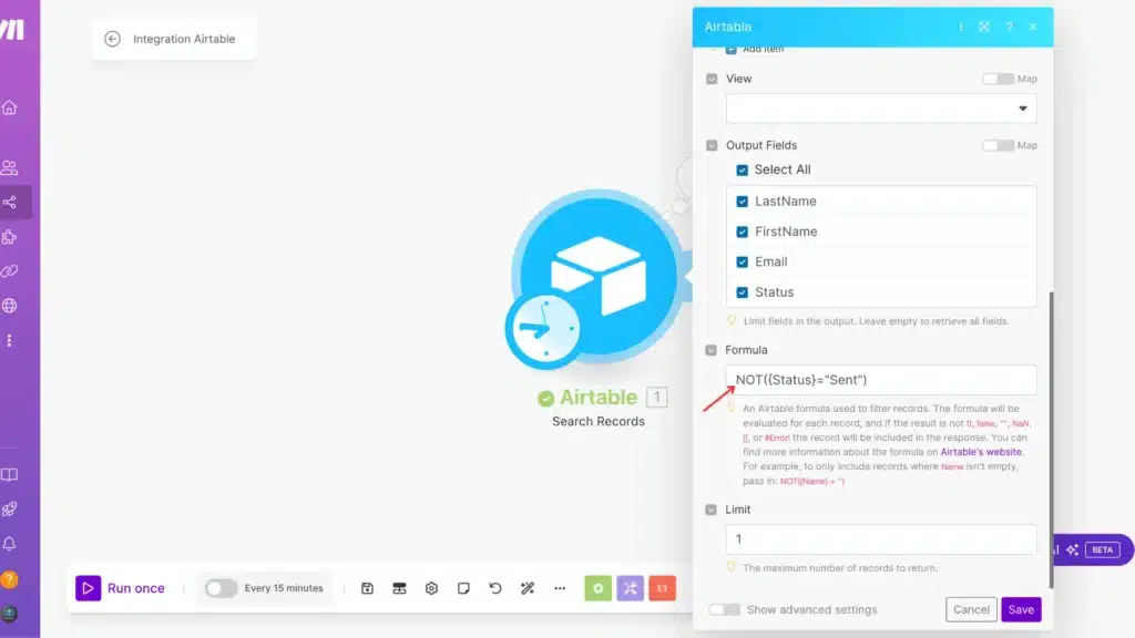 fomula of airtable module