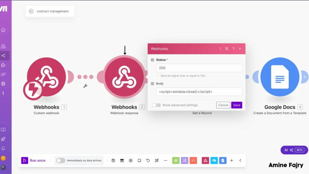 second module on make, webhook response