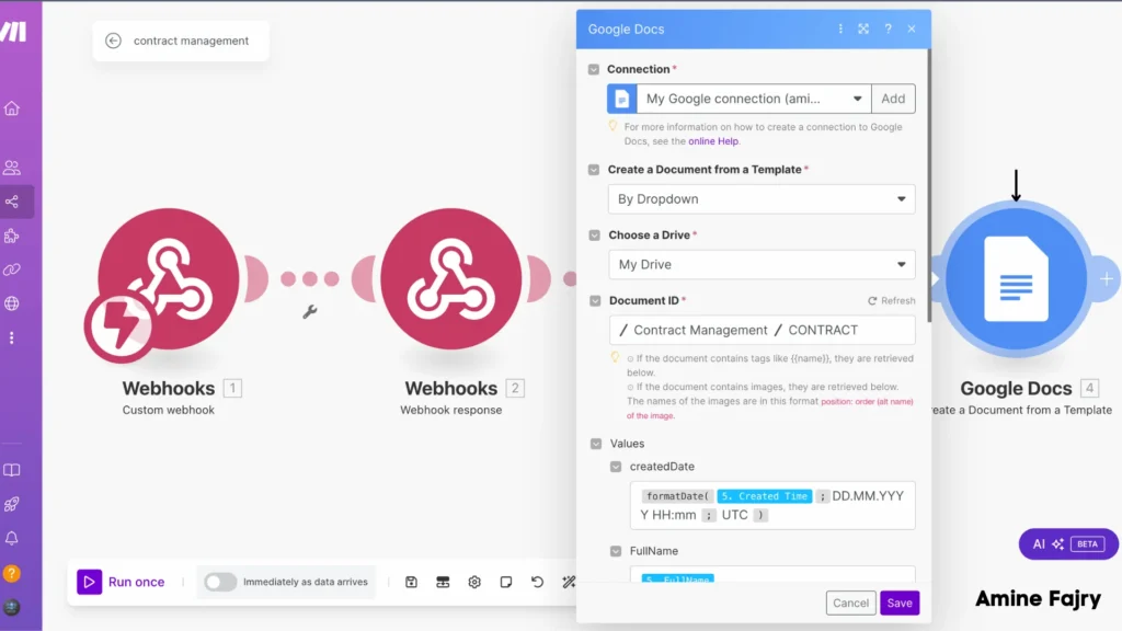 create a document from a template module