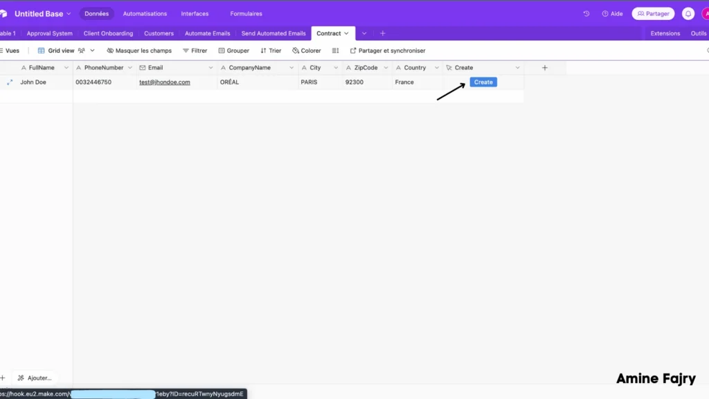 shows create button on airtable