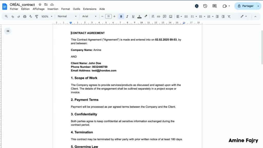 shows inside of the contract page 1