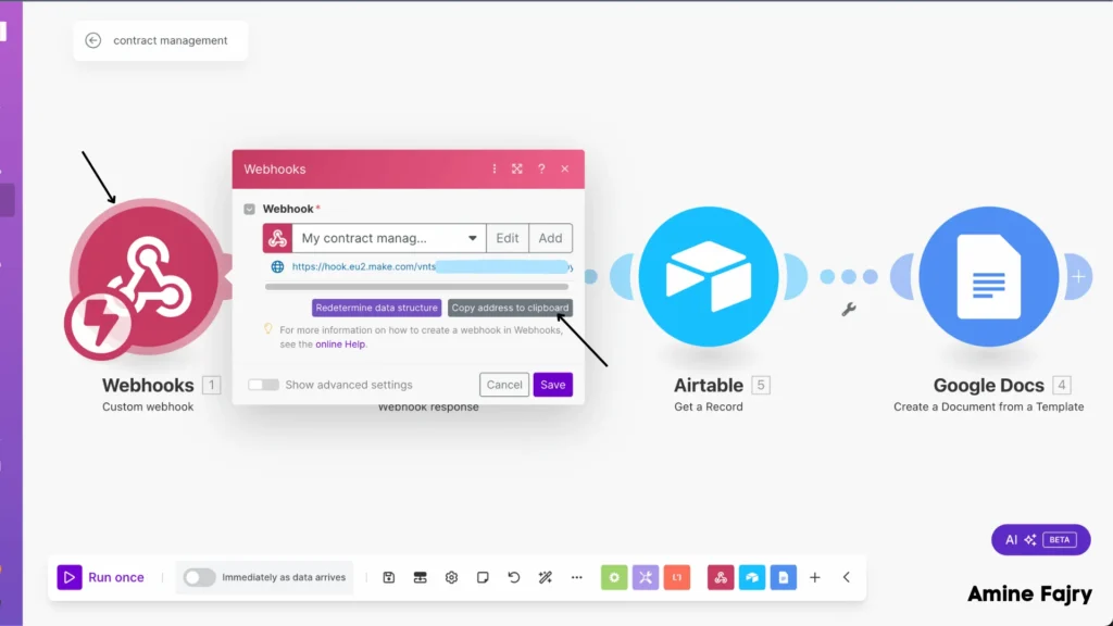 screenshot of webhook module