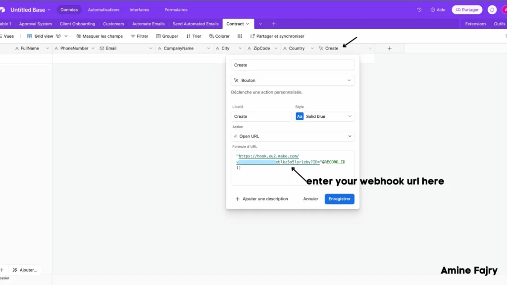 screenshot of create bouton and formula
