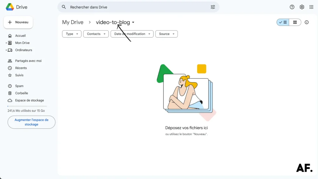 screenshot of video to blog folder on google drive