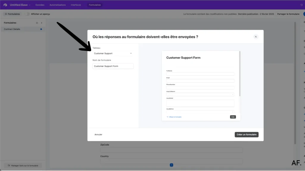 shows where to choose the table and adding the title 