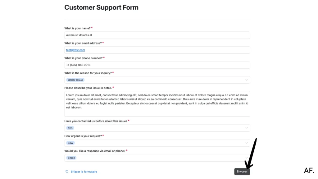 shows to submit the form after finishing