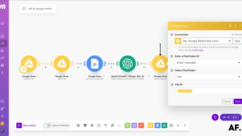 shows delete a file google drive module