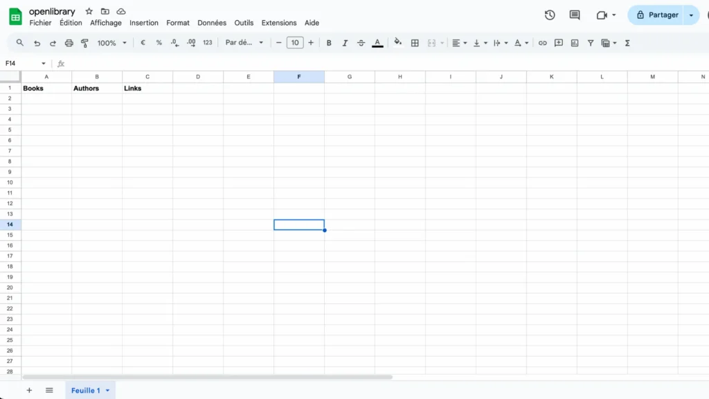 screenshot of google sheets file